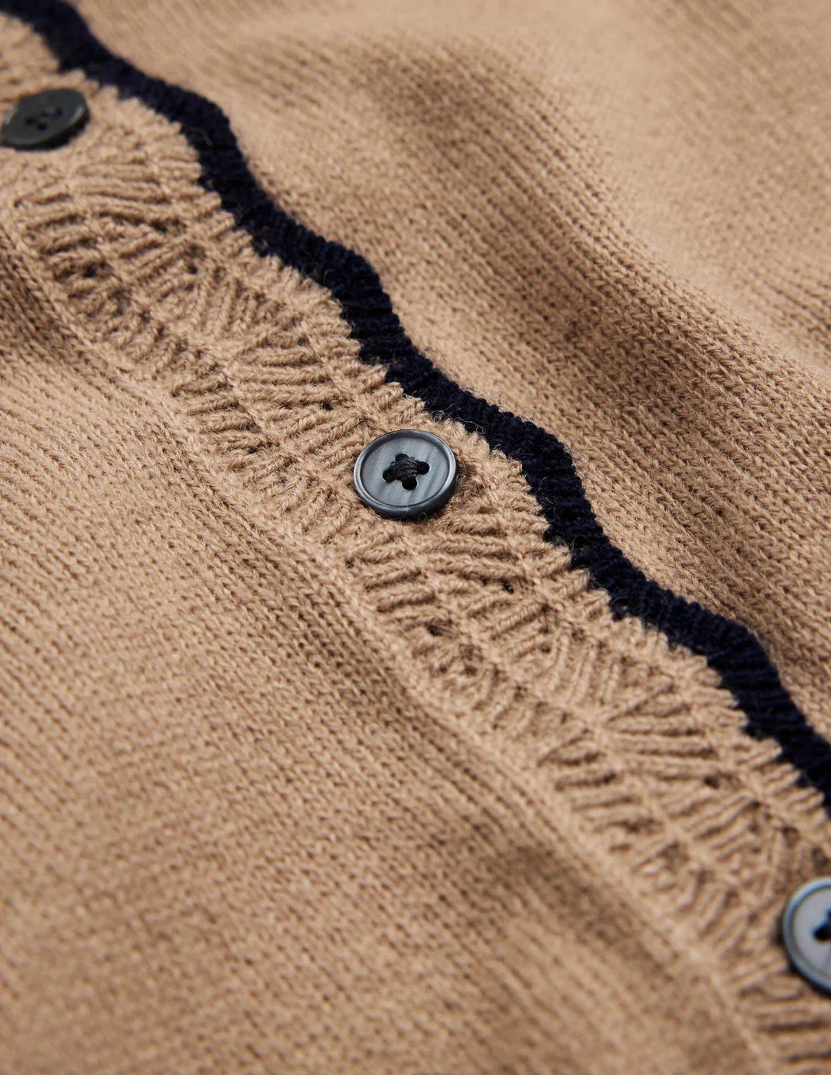 Merino Scalloped Cardigan-Camel Melange