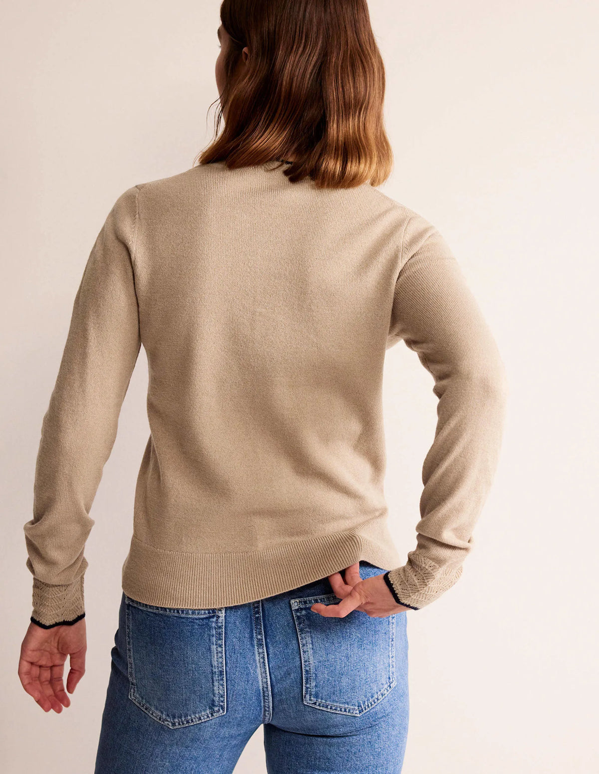Merino Scalloped Cardigan-Camel Melange
