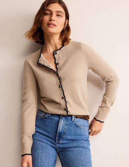 Merino Scalloped Cardigan-Camel Melange