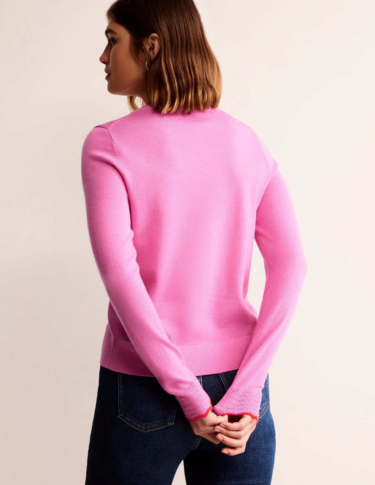 Merino Scalloped Cardigan-Mid Pink