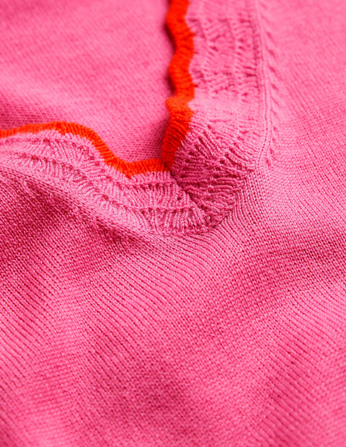 Merino Scallop V-Neck Sweater-Mid Pink