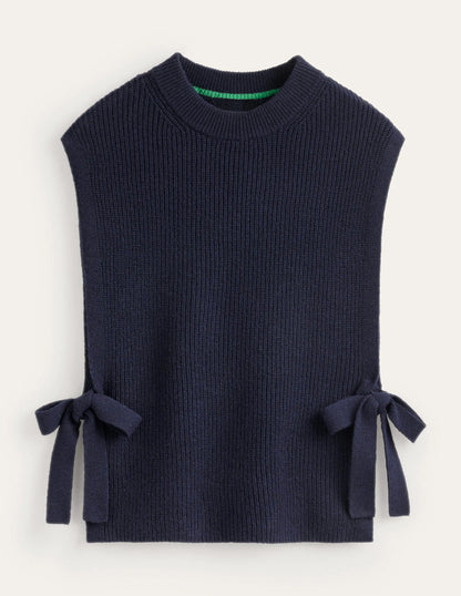 Tie-Side Knitted Tabard-Navy