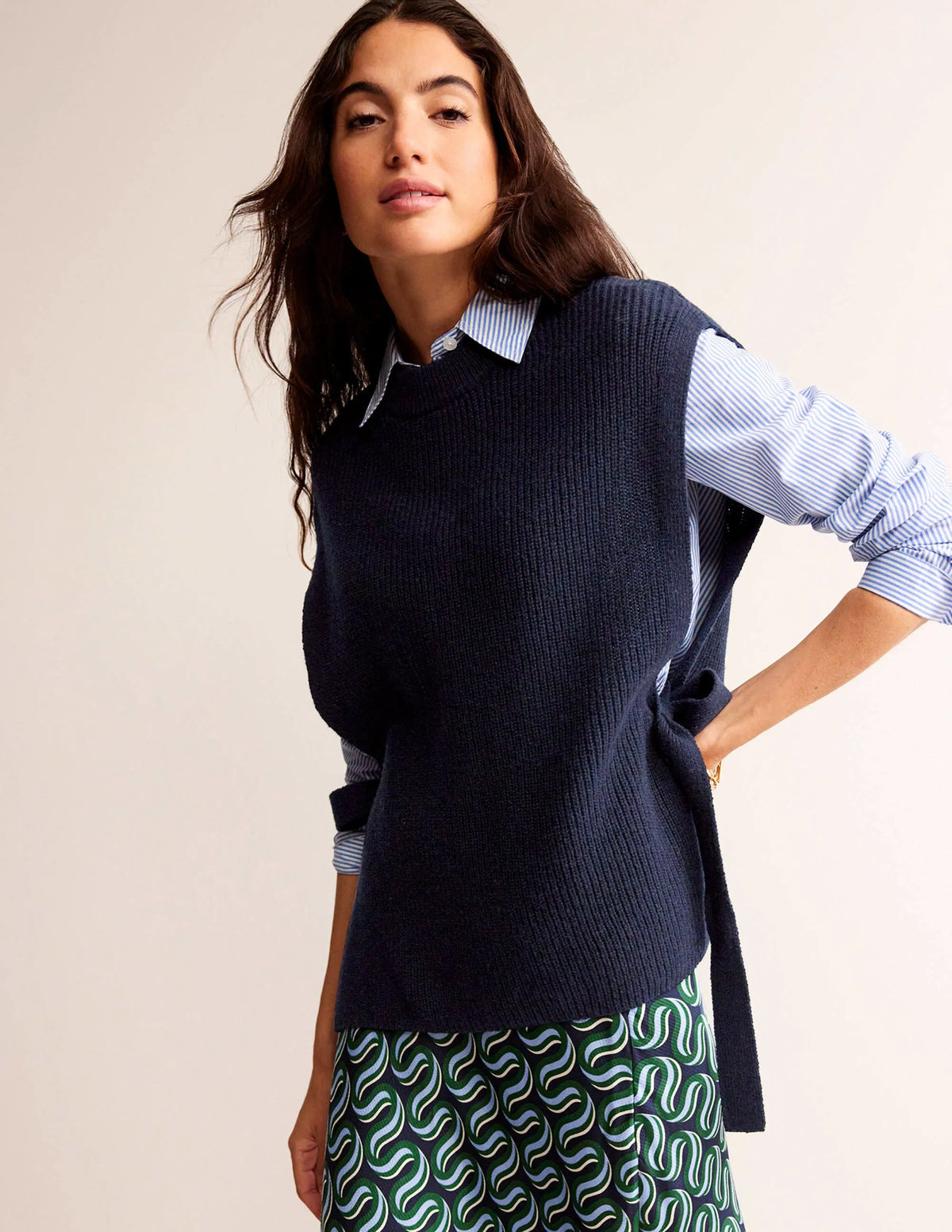 Tie-Side Knitted Tabard-Navy