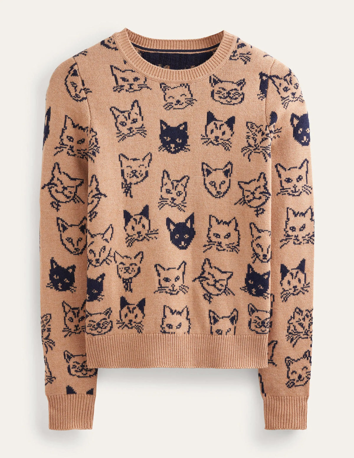 Heather Jacquard Sweater-Camel and Navy, Cats