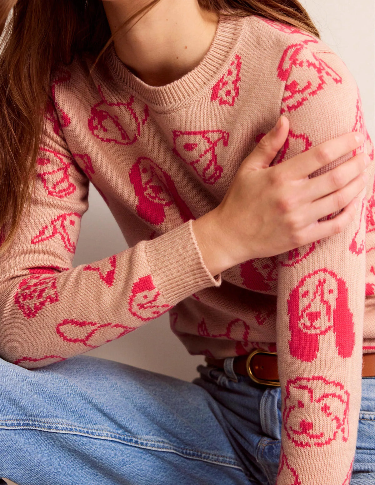 Heather Jacquard Sweater-Chinchilla, Raspberry Dogs