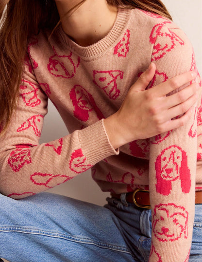 Heather Jacquard Sweater-Chinchilla, Raspberry Dogs