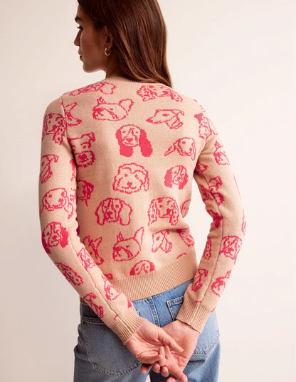 Heather Jacquard Sweater-Chinchilla, Raspberry Dogs