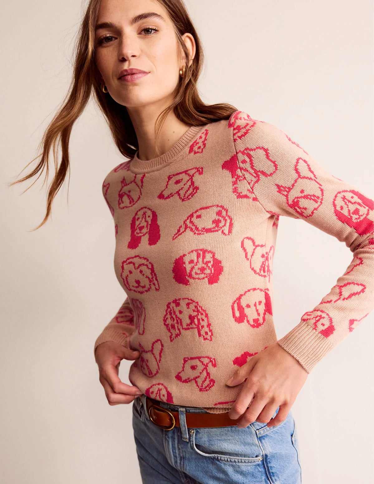 Heather Jacquard Sweater-Chinchilla, Raspberry Dogs