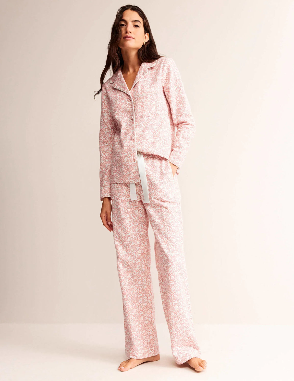 Brushed Cotton Pajama Pants-Rosette Blush, Forest Meadow