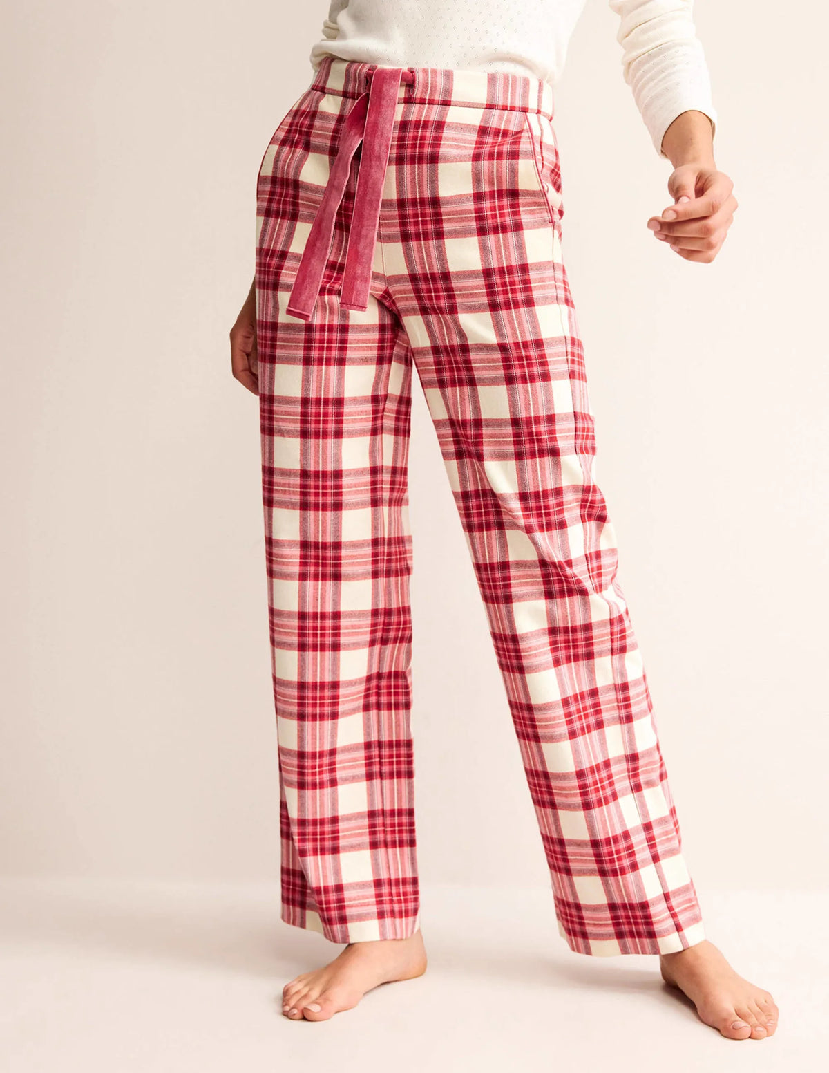 Brushed Cotton Pajama Pants-Tonal Reds Check