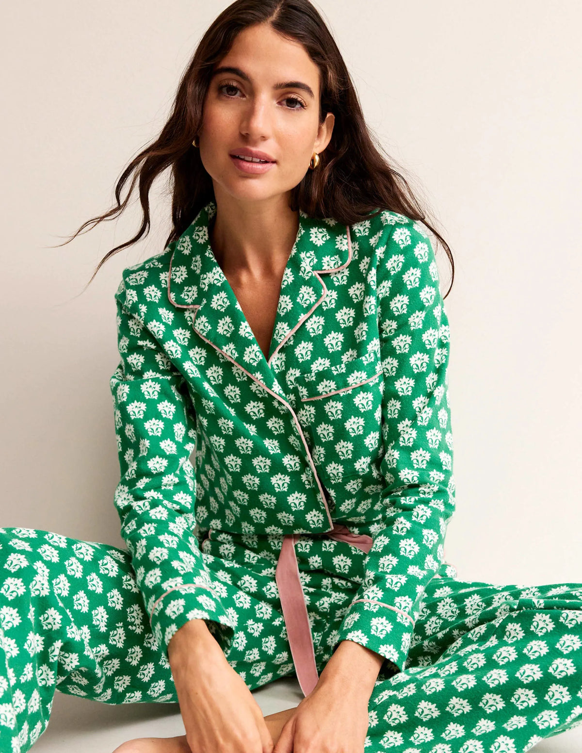 Brushed Cotton Pajama Shirt-Veridian Green, Lily