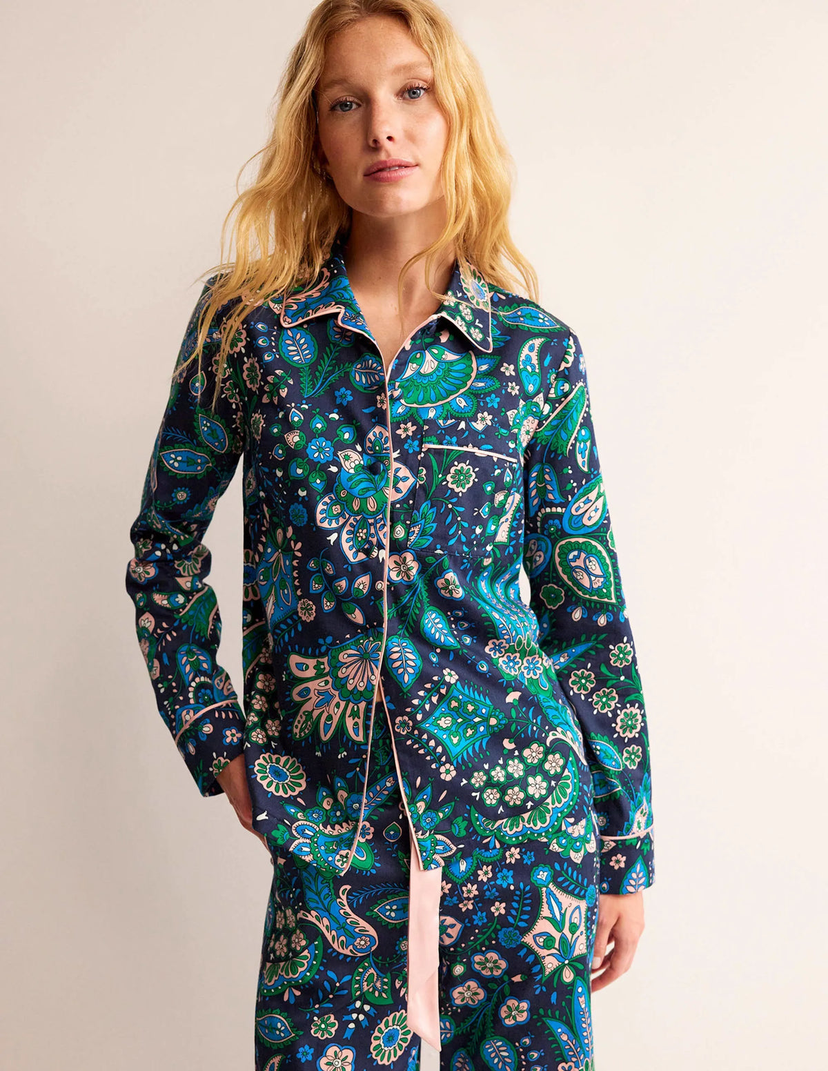 Cotton Sateen Pajama Shirt-Multi, Azalea Bloom