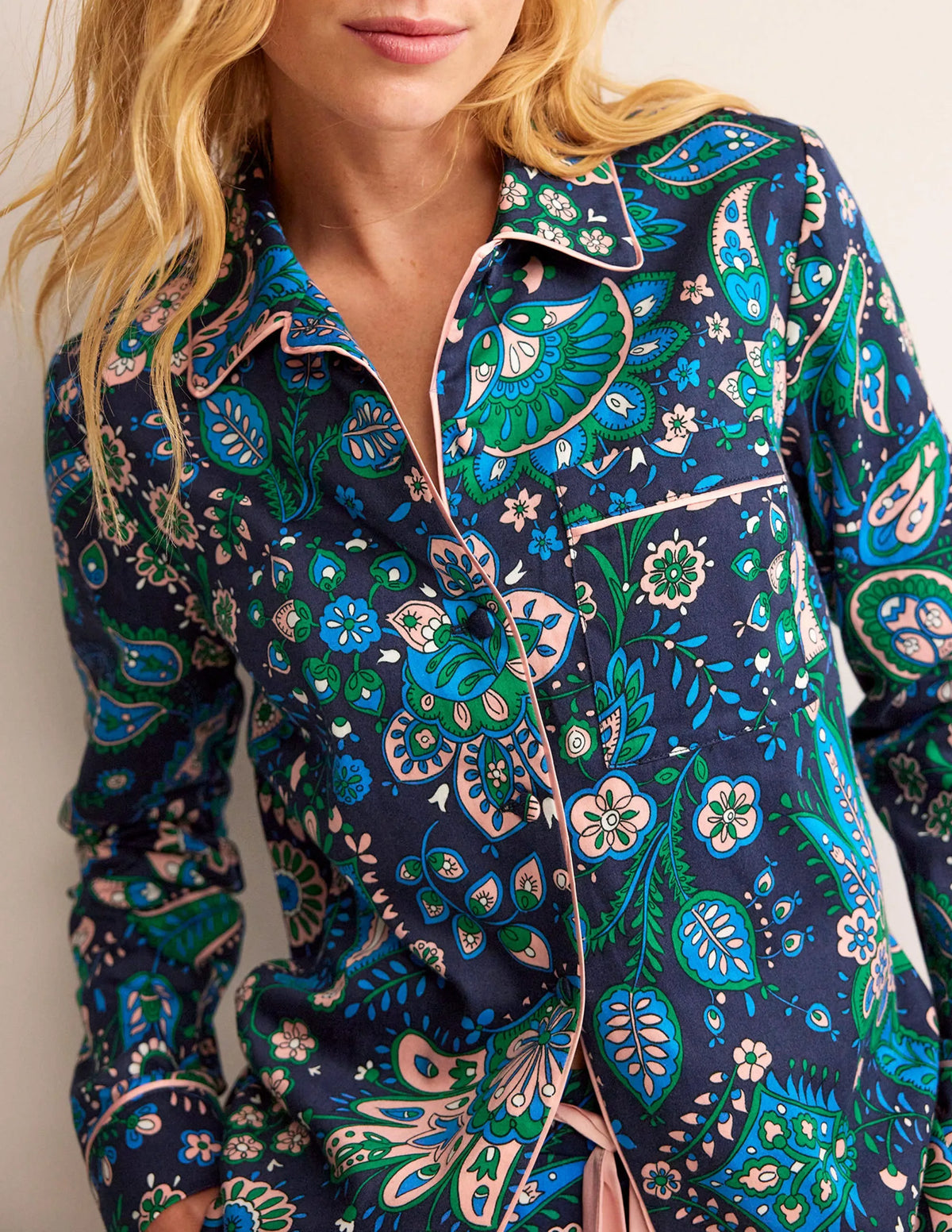 Cotton Sateen Pajama Shirt-Multi, Azalea Bloom