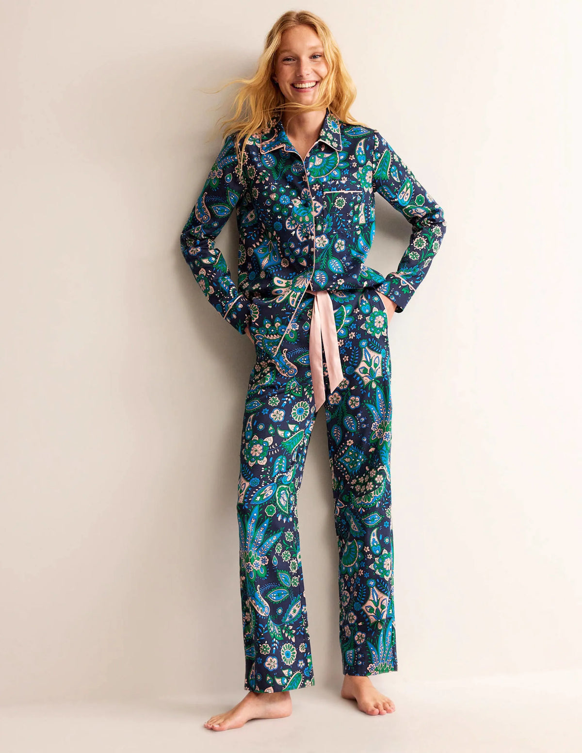 Cotton Sateen Pajama Shirt-Multi, Azalea Bloom