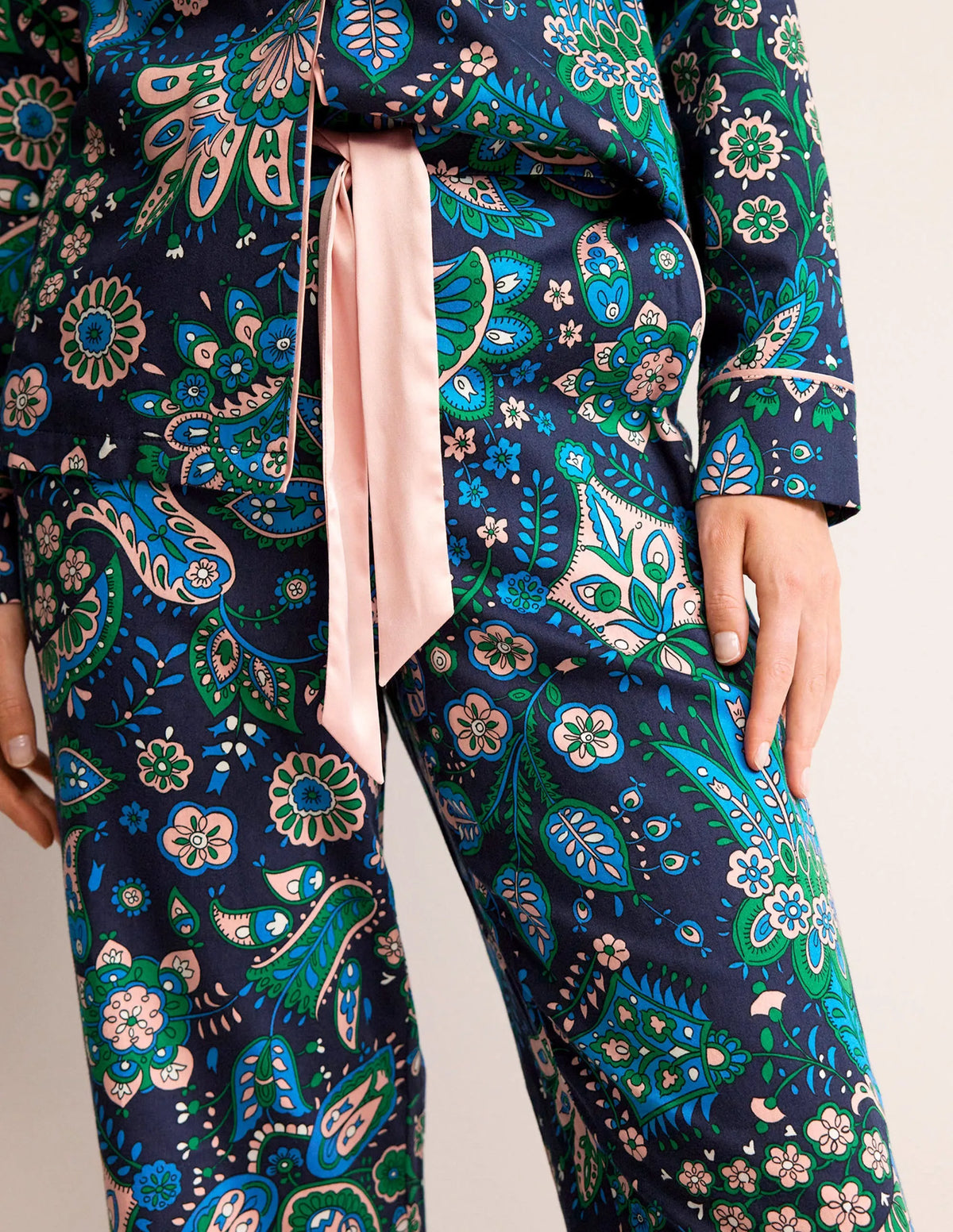 Cotton Sateen Pajama Trousers-Multi, Azalea Bloom