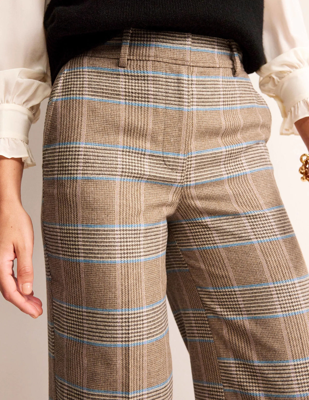 Westbourne Wool Pants-Camel and Pink Prince of Wales