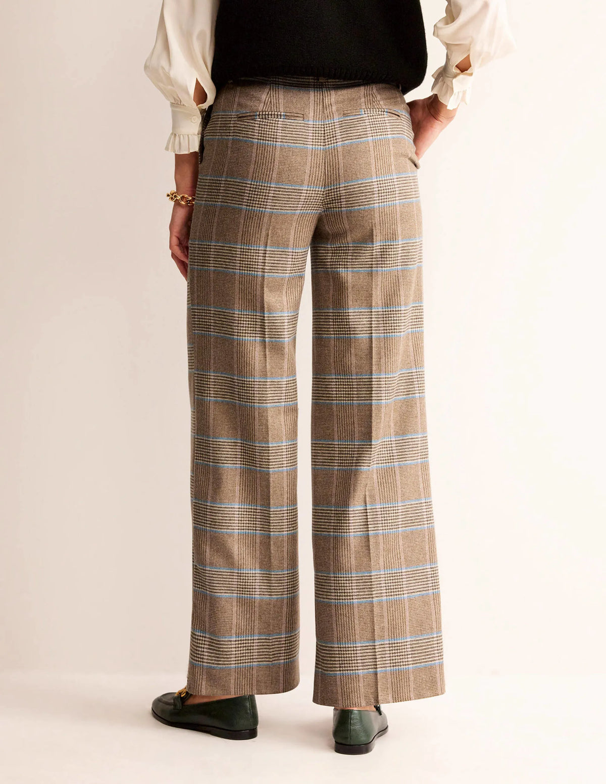 Westbourne Wool Pants-Camel and Pink Prince of Wales