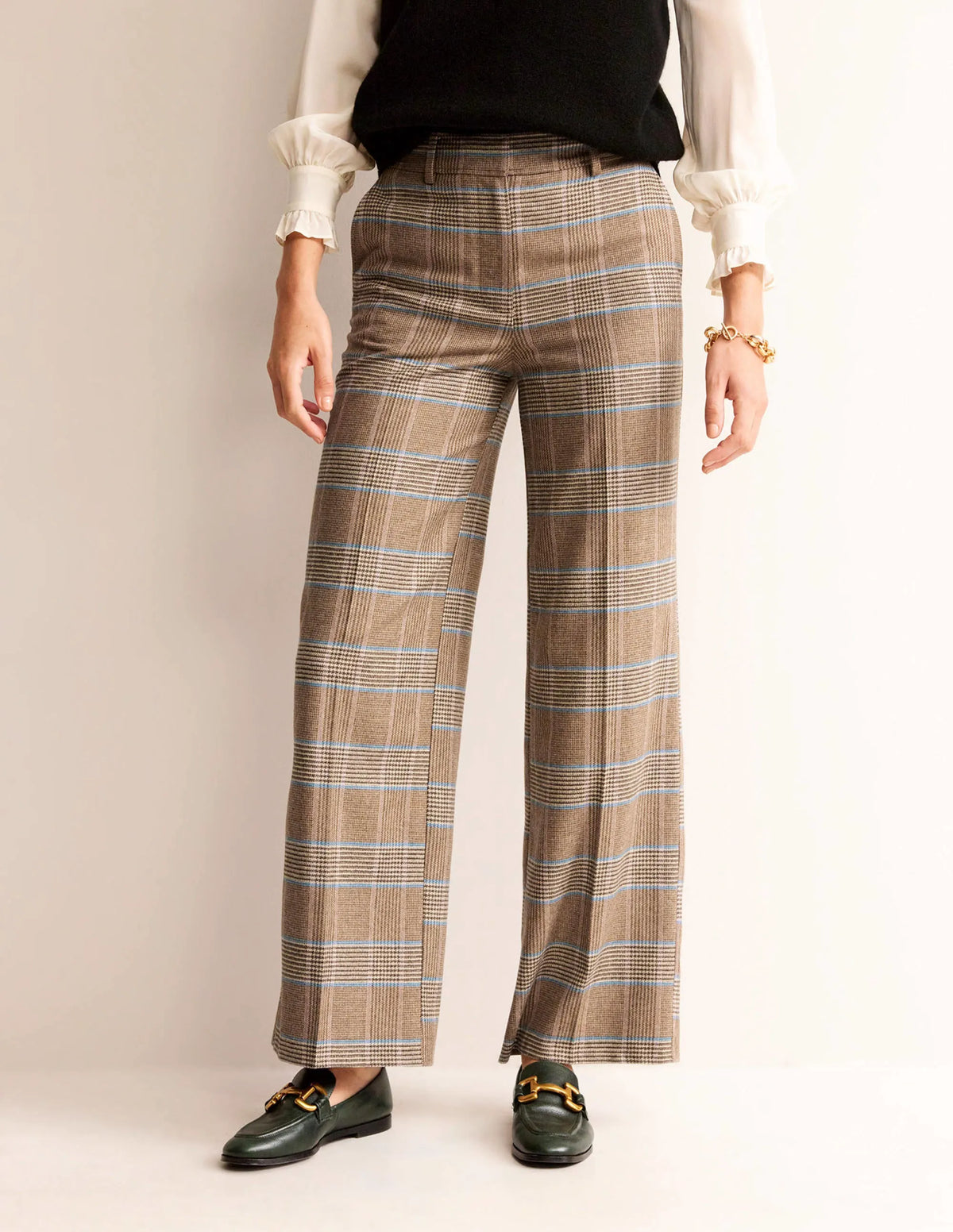 Westbourne Wool Pants-Camel and Pink Prince of Wales