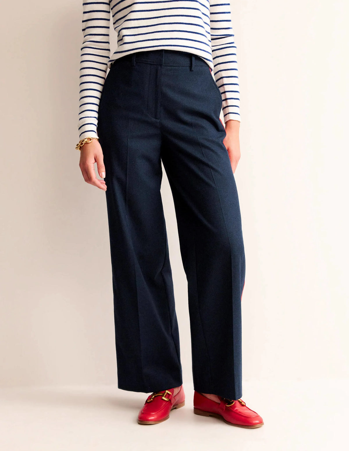 Westbourne Wool Pants-Navy with Red Stripe