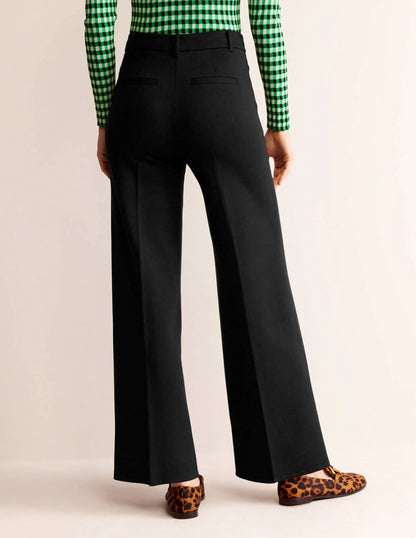 Wide Leg Jersey Pants-BLACK