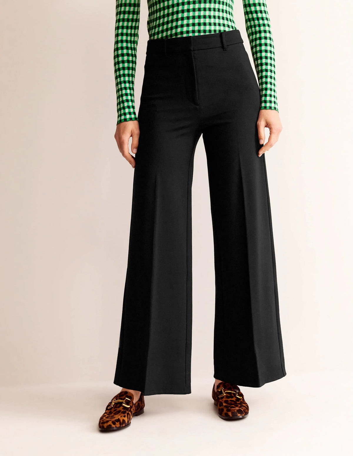 Wide Leg Jersey Pants-BLACK