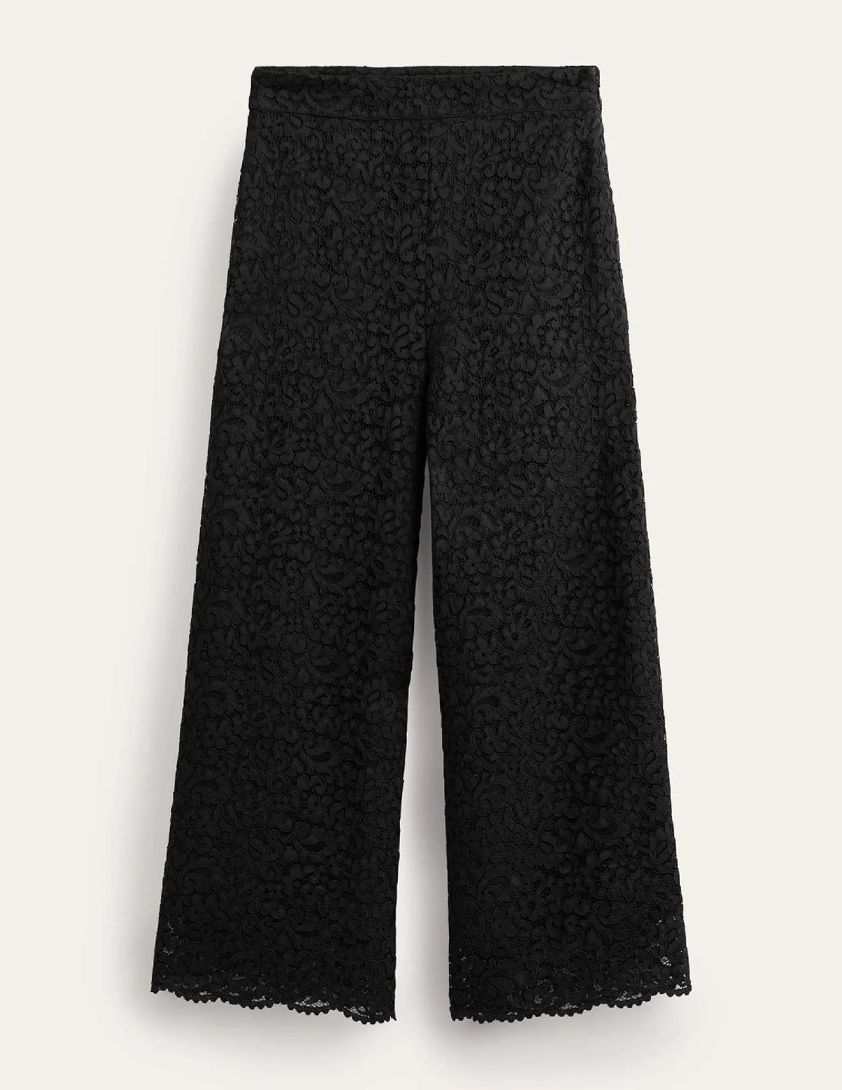 Cropped Wide-Leg Lace Pants-Black