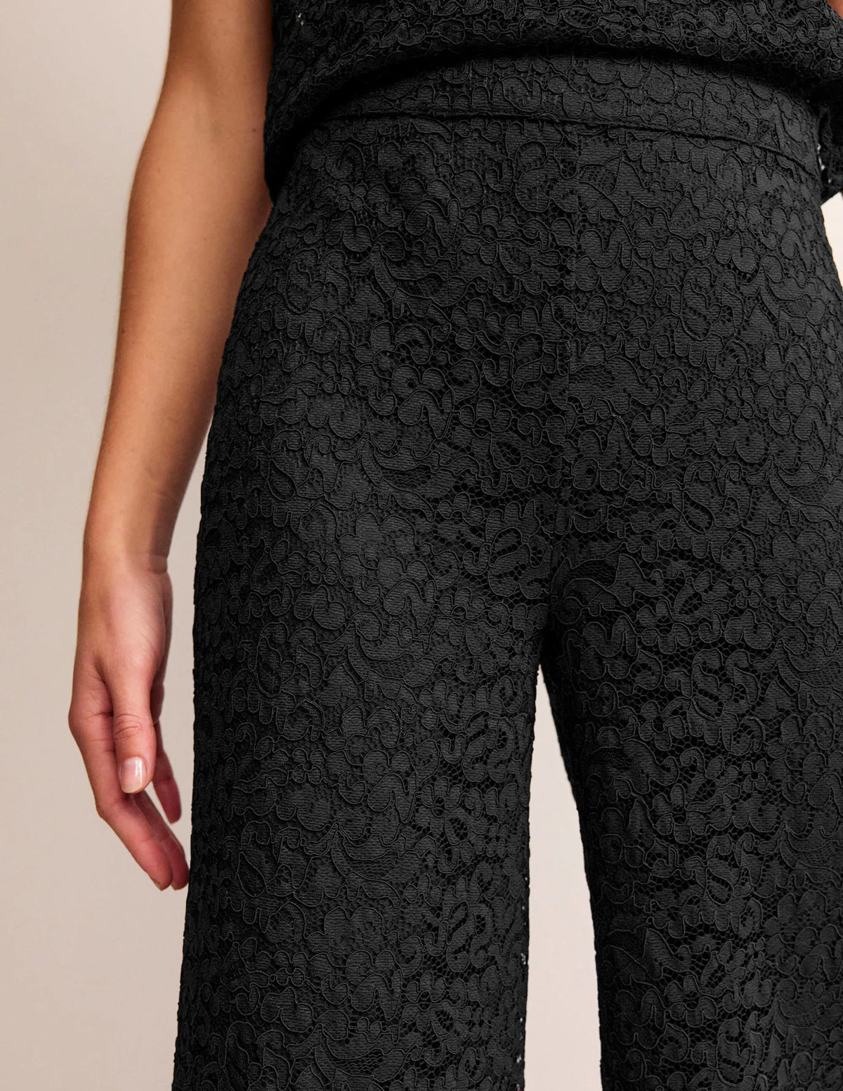 Cropped Wide-Leg Lace Pants-Black