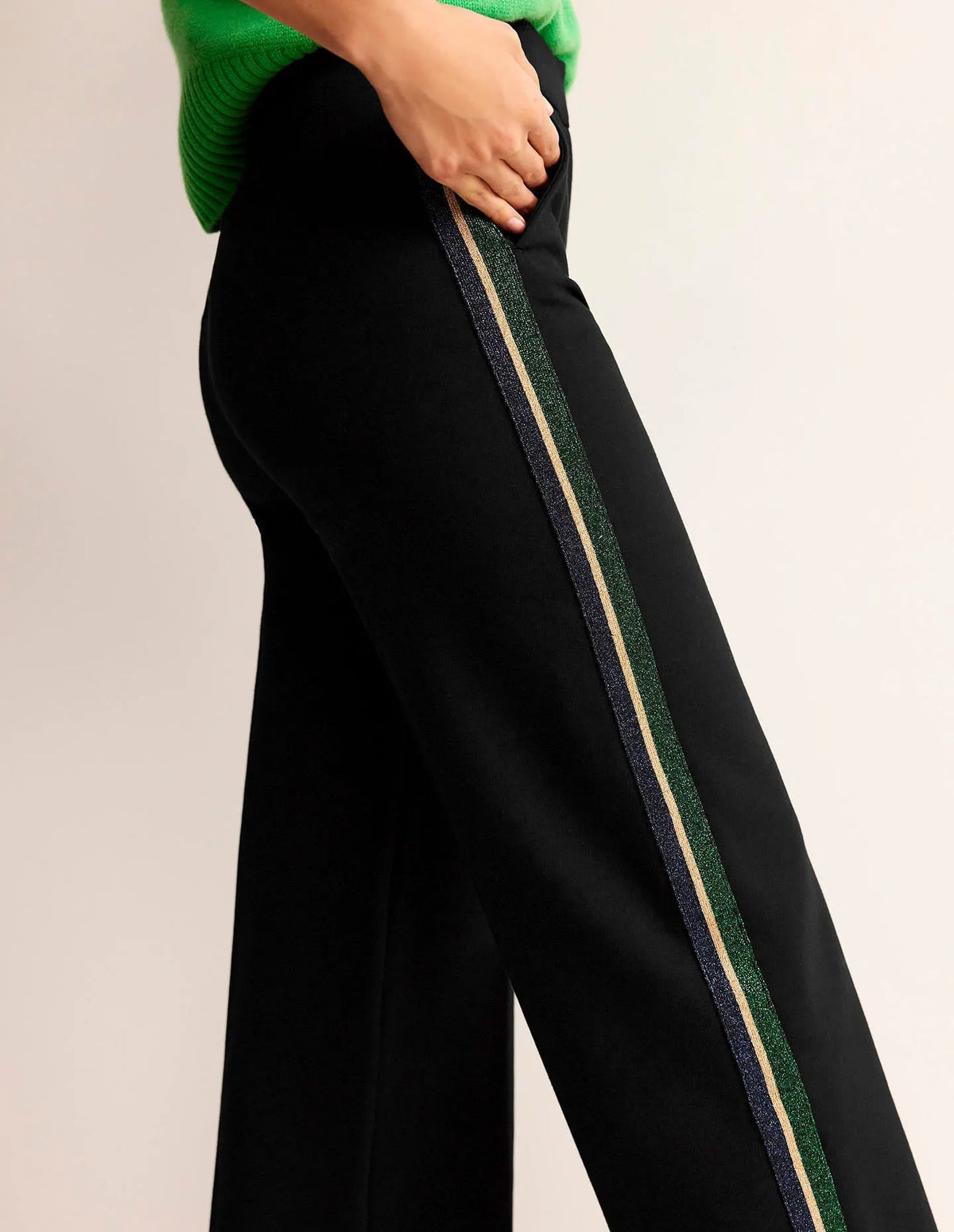 Westbourne Ponte Trousers-Black with Metallic Stripe