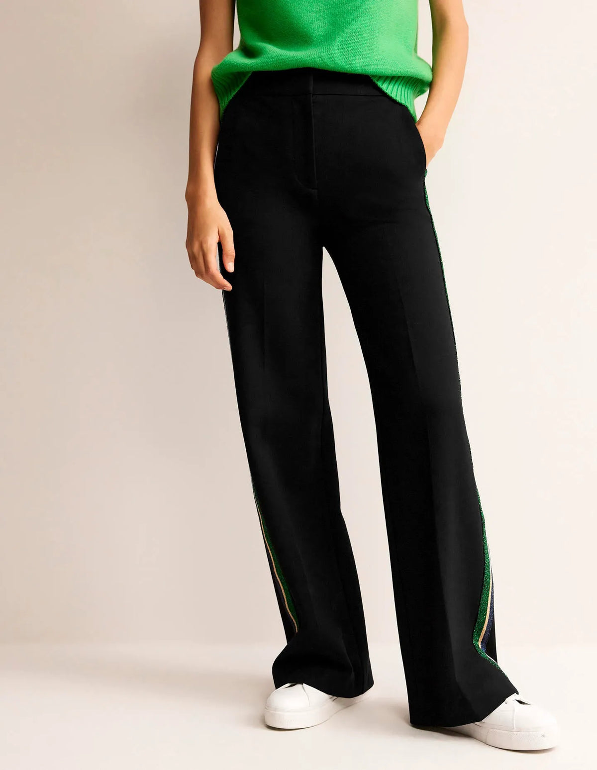 Westbourne Ponte Trousers-Black with Metallic Stripe