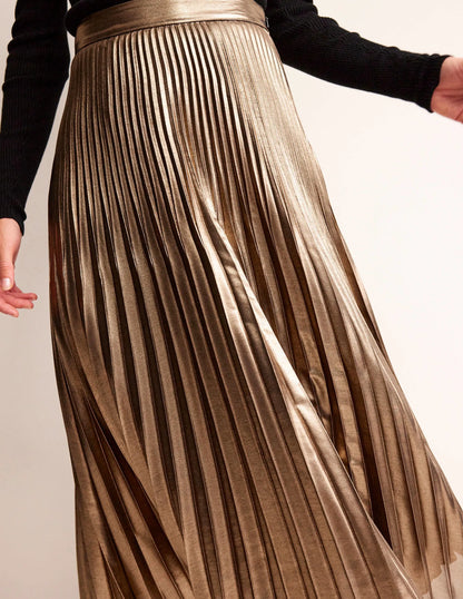 Camilla Metallic Midi Skirt-Black Gold