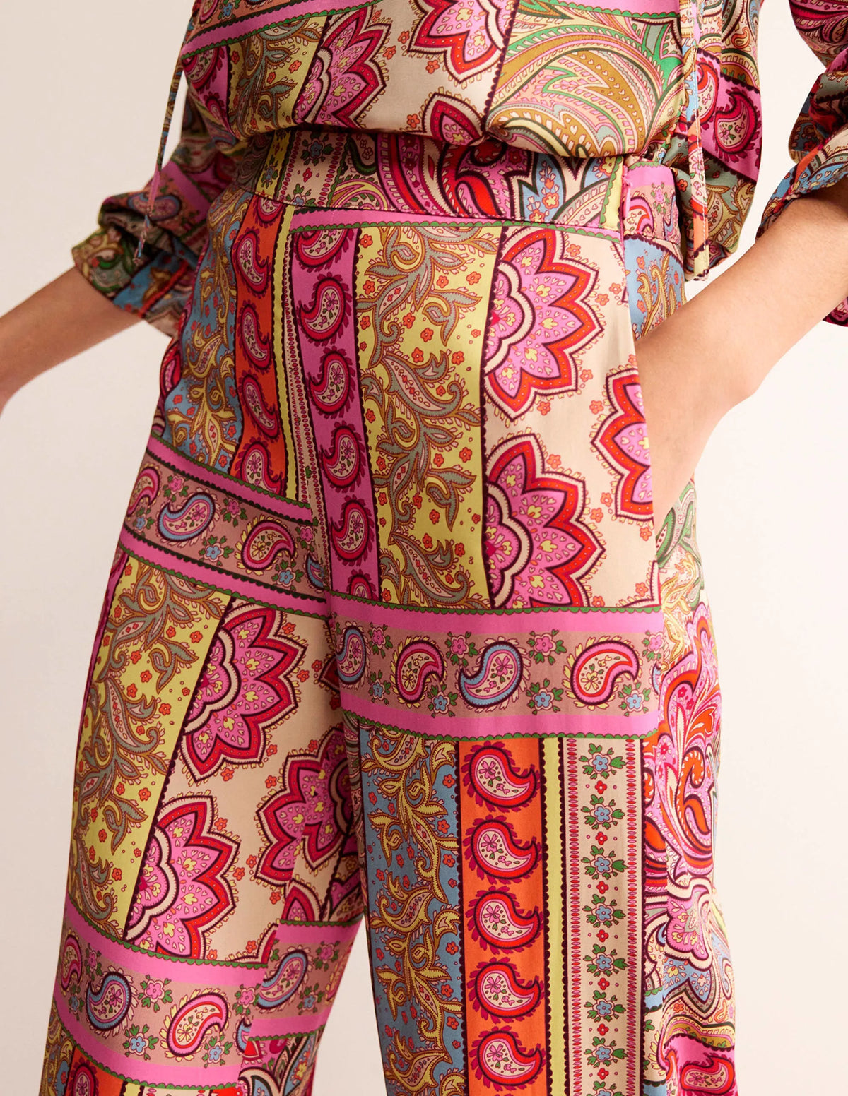 Fluid Wide-Leg Pants-Multi, Patchwork