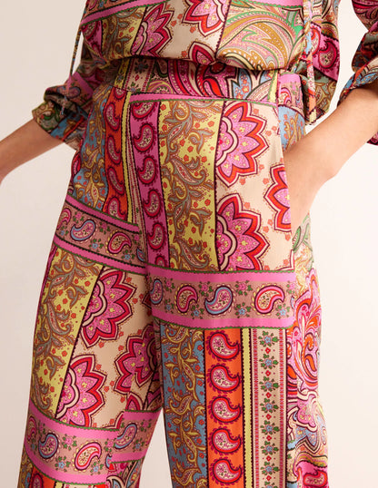 Fluid Wide-Leg Pants-Multi, Patchwork