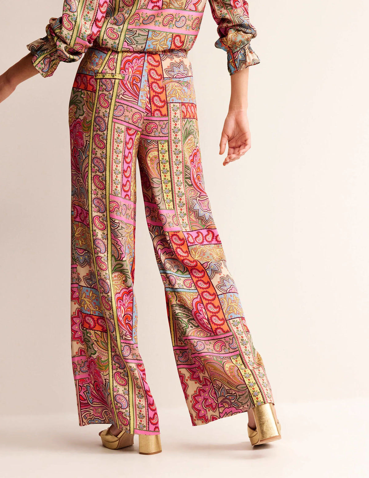 Fluid Wide-Leg Pants-Multi, Patchwork