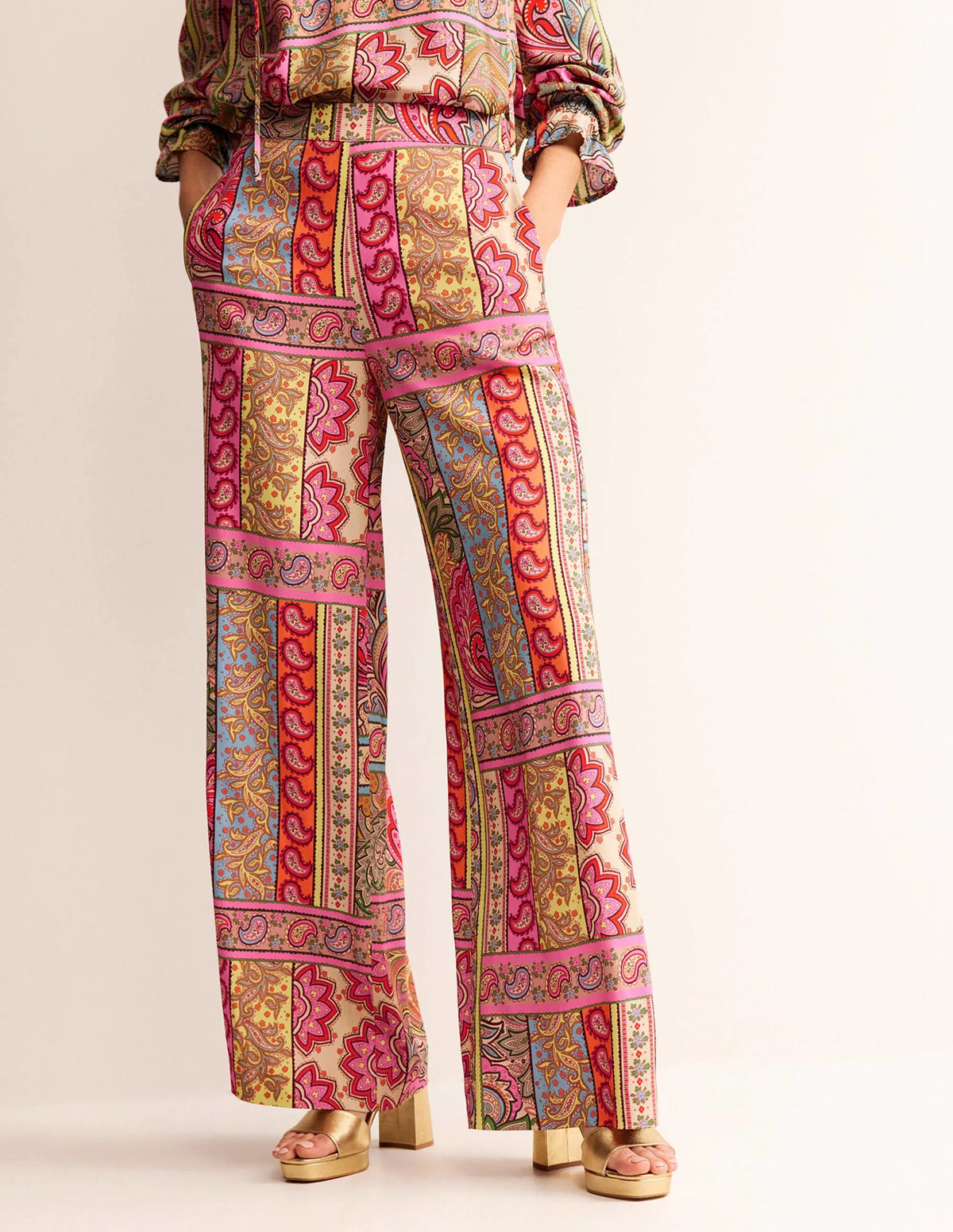 Fluid Wide-Leg Pants-Multi, Patchwork