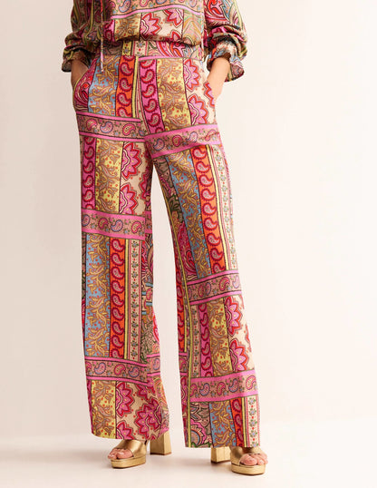 Fluid Wide-Leg Pants-Multi, Patchwork