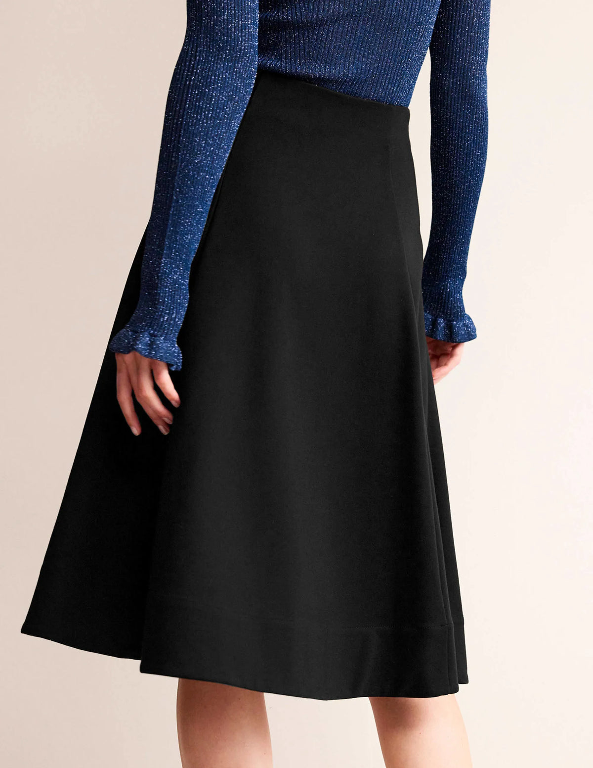 Flippy Jersey Midi Skirt-Black
