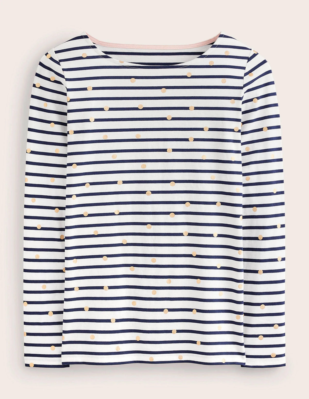 Ella Long Sleeve Breton-Ivory, Navy Foil Dot