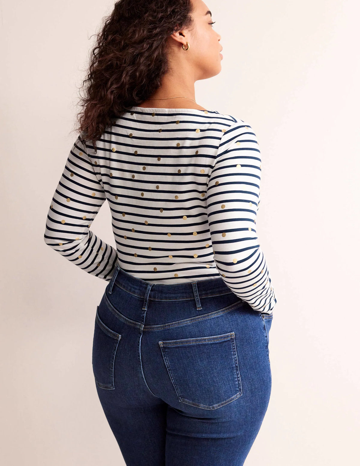 Ella Long Sleeve Breton-Ivory, Navy Foil Dot