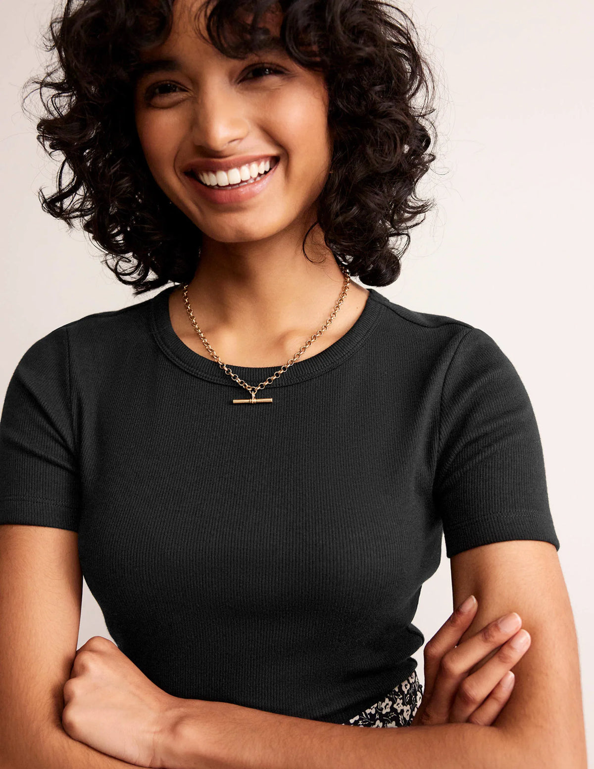 Cotton Ribbed T-Shirt-Black