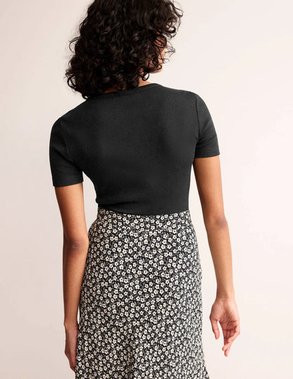 Cotton Ribbed T-Shirt-Black