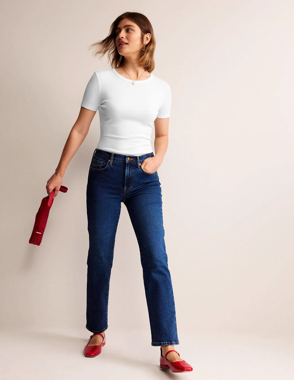 Cotton Ribbed T-Shirt-White