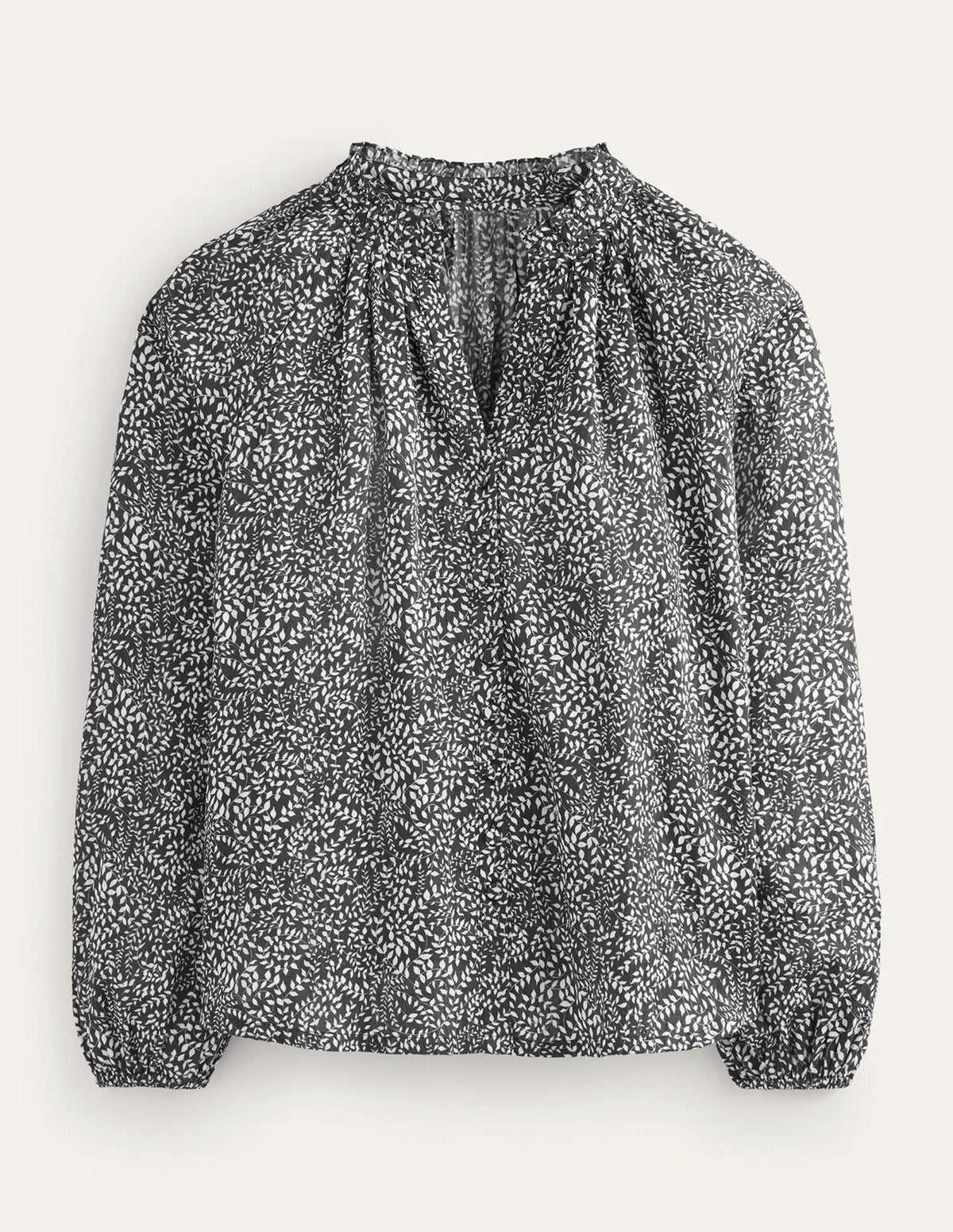 High-Neck Printed Top-Black, Pome Sprig