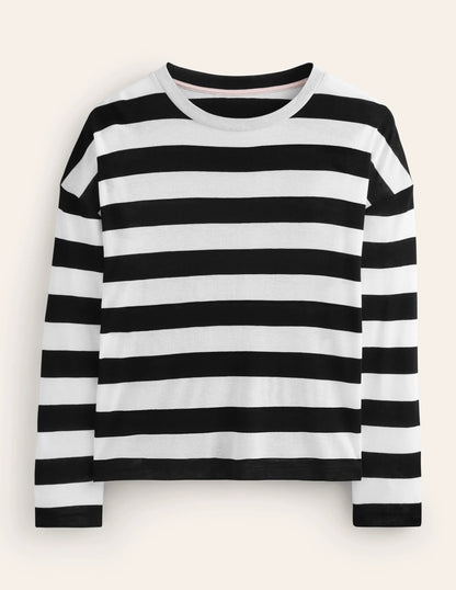 Tamsin Long Sleeve Top-Black, Ivory