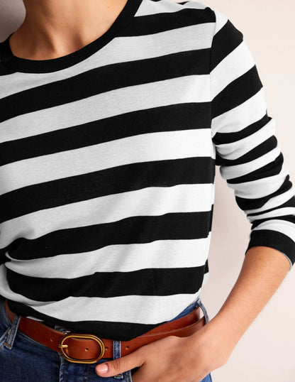 Tamsin Long Sleeve Top-Black, Ivory