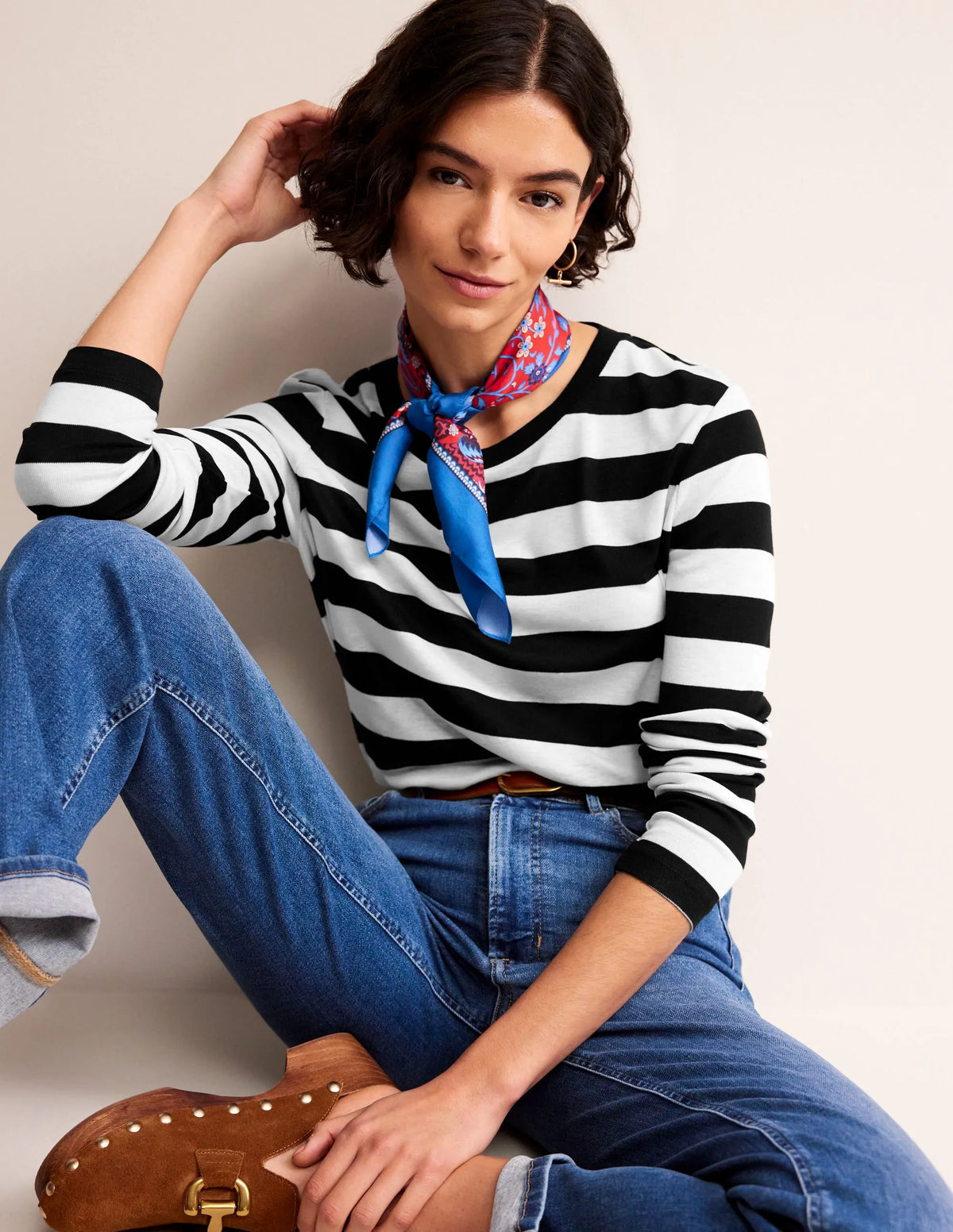 Tamsin Long Sleeve Top-Black, Ivory