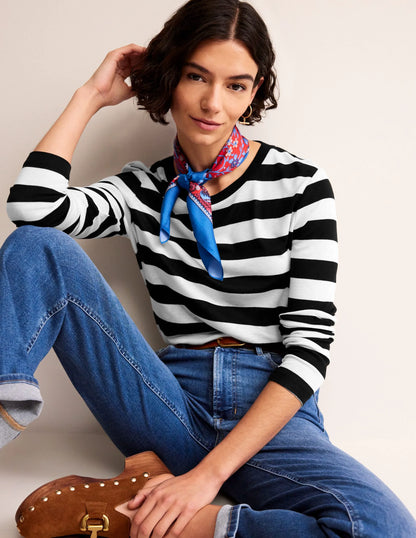 Tamsin Long Sleeve Top-Black, Ivory
