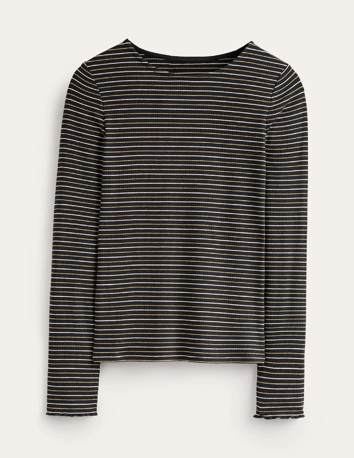 Long Sleeve Metallic Top-Black Stripe