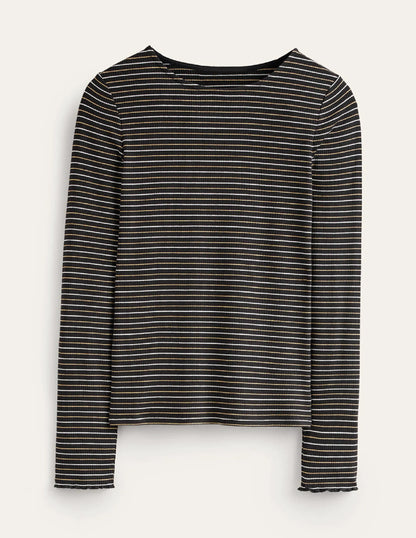 Long Sleeve Metallic Top-Black Stripe