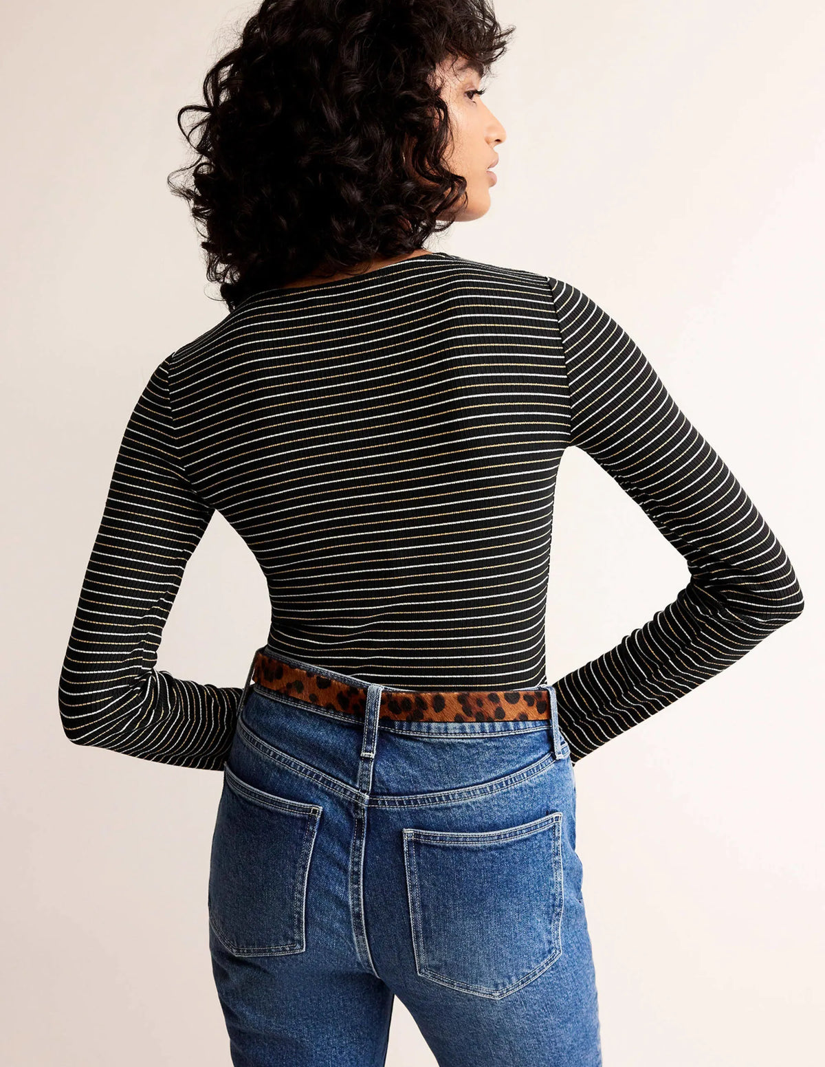 Long Sleeve Metallic Top-Black Stripe