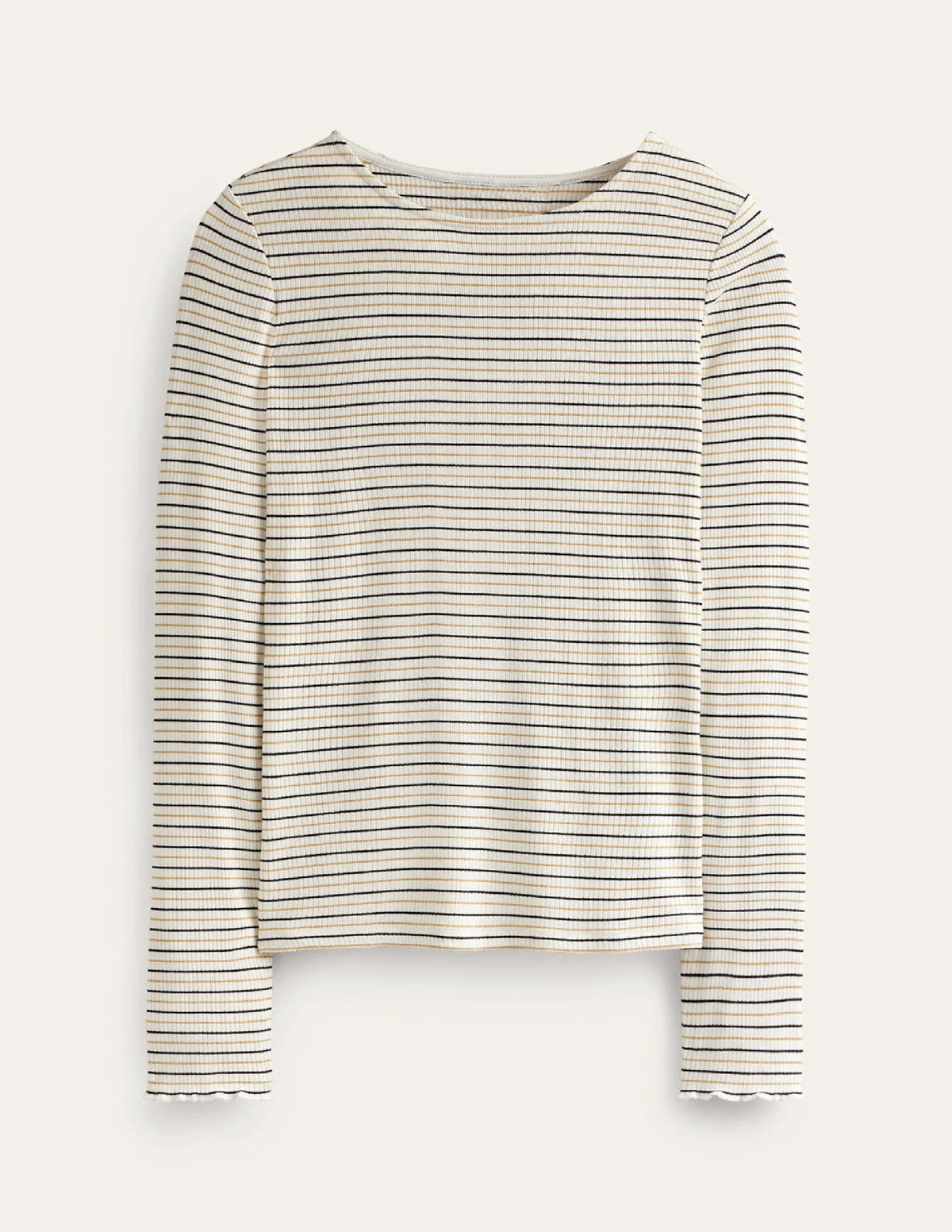 Long Sleeve Metallic Top-Ivory Stripe